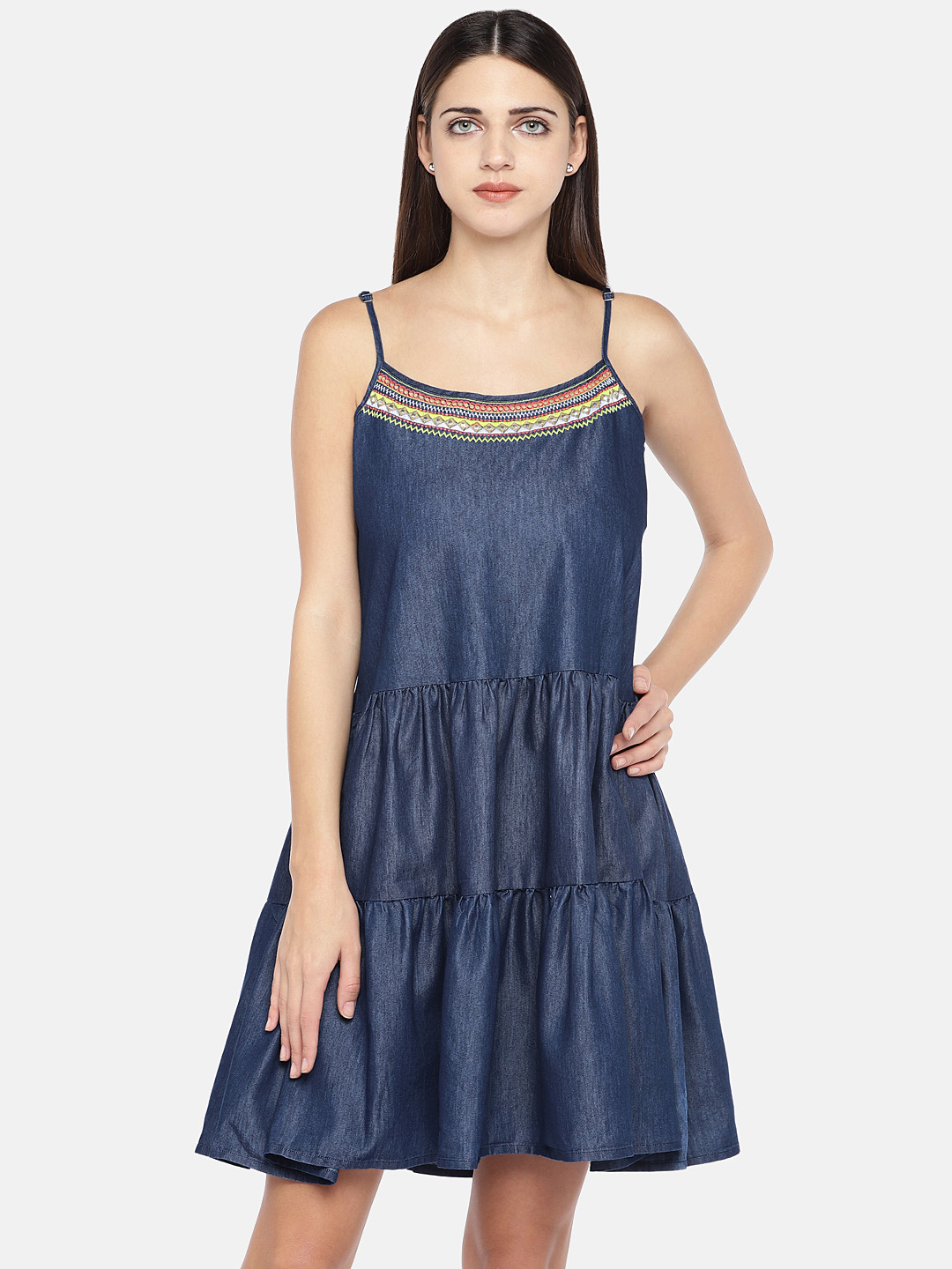 

Globus Women Navy Blue Solid Fit and Flare Dress