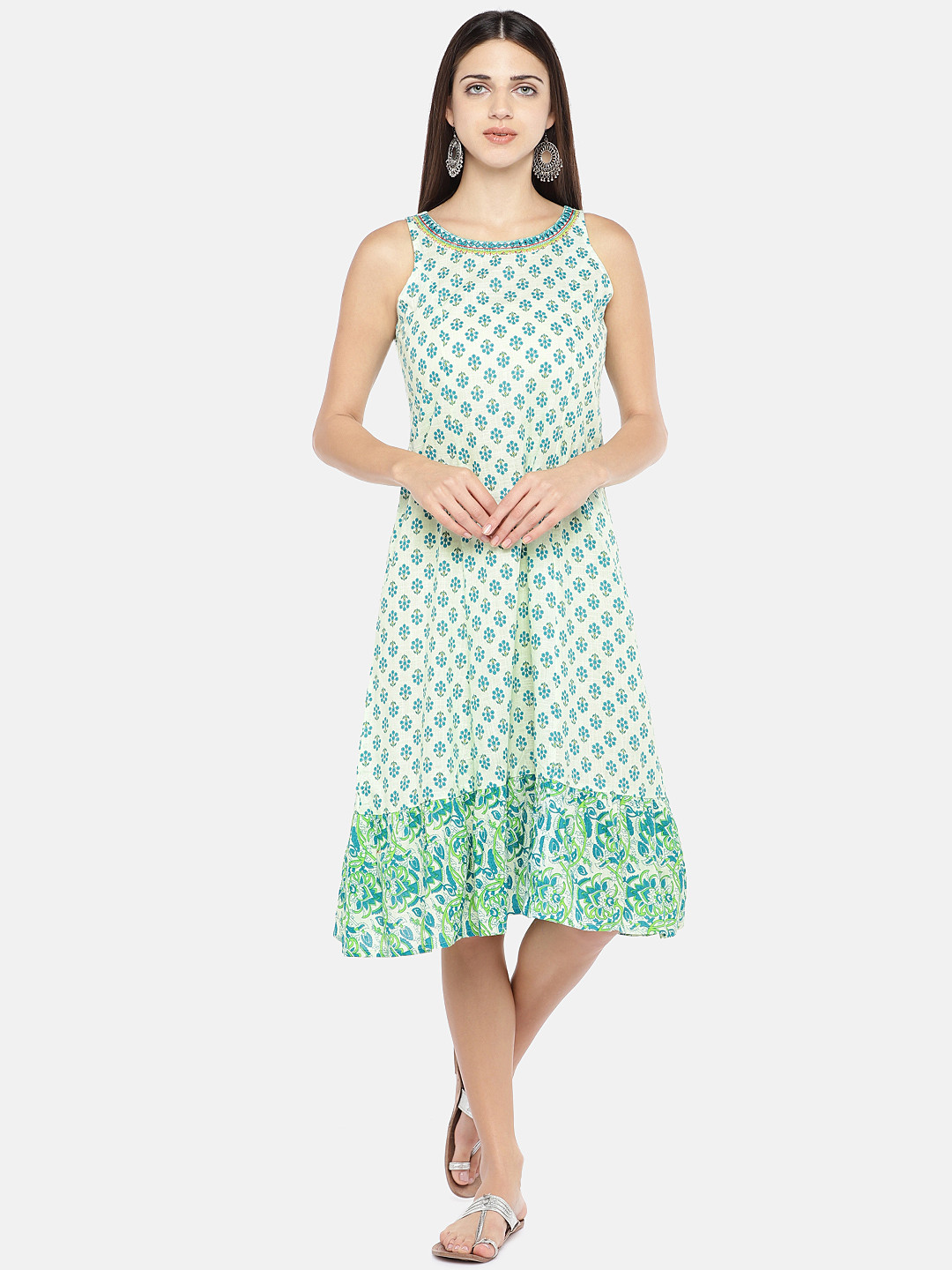 

Globus Women Sea Green Printed A-Line Dress