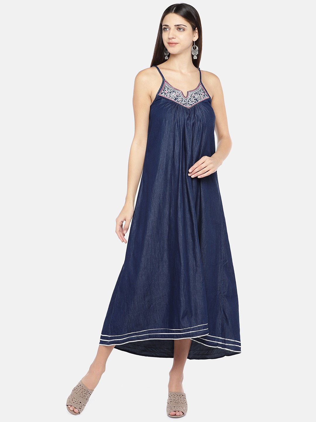 

Globus Women Blue Solid Denim A-Line Dress