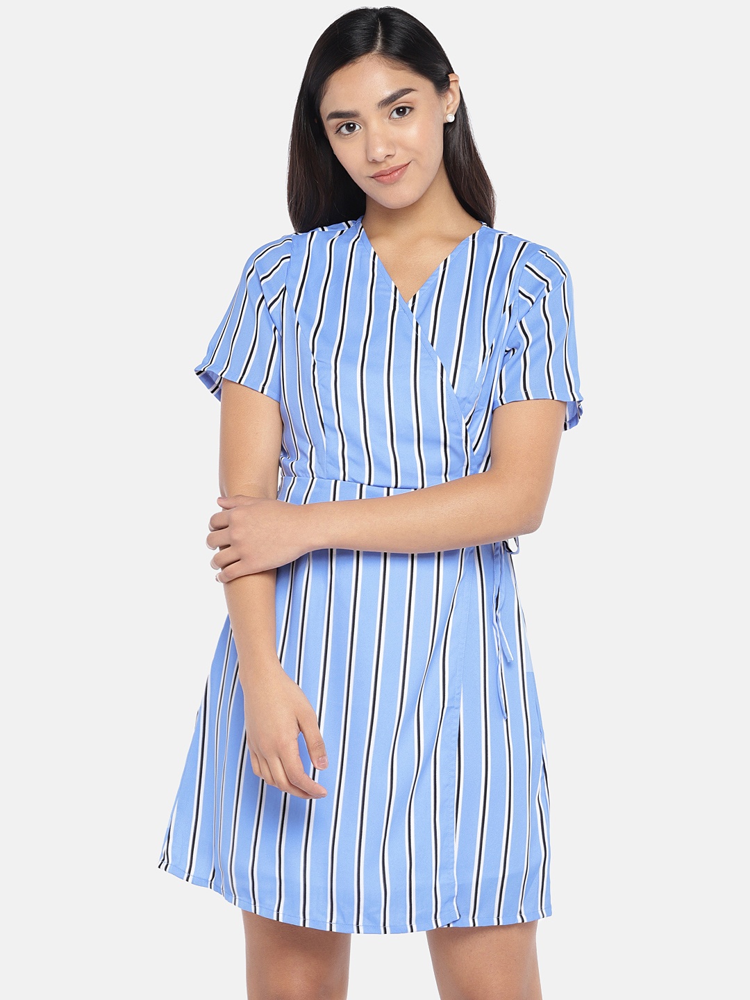 

Globus Women Blue Striped Wrap Dress