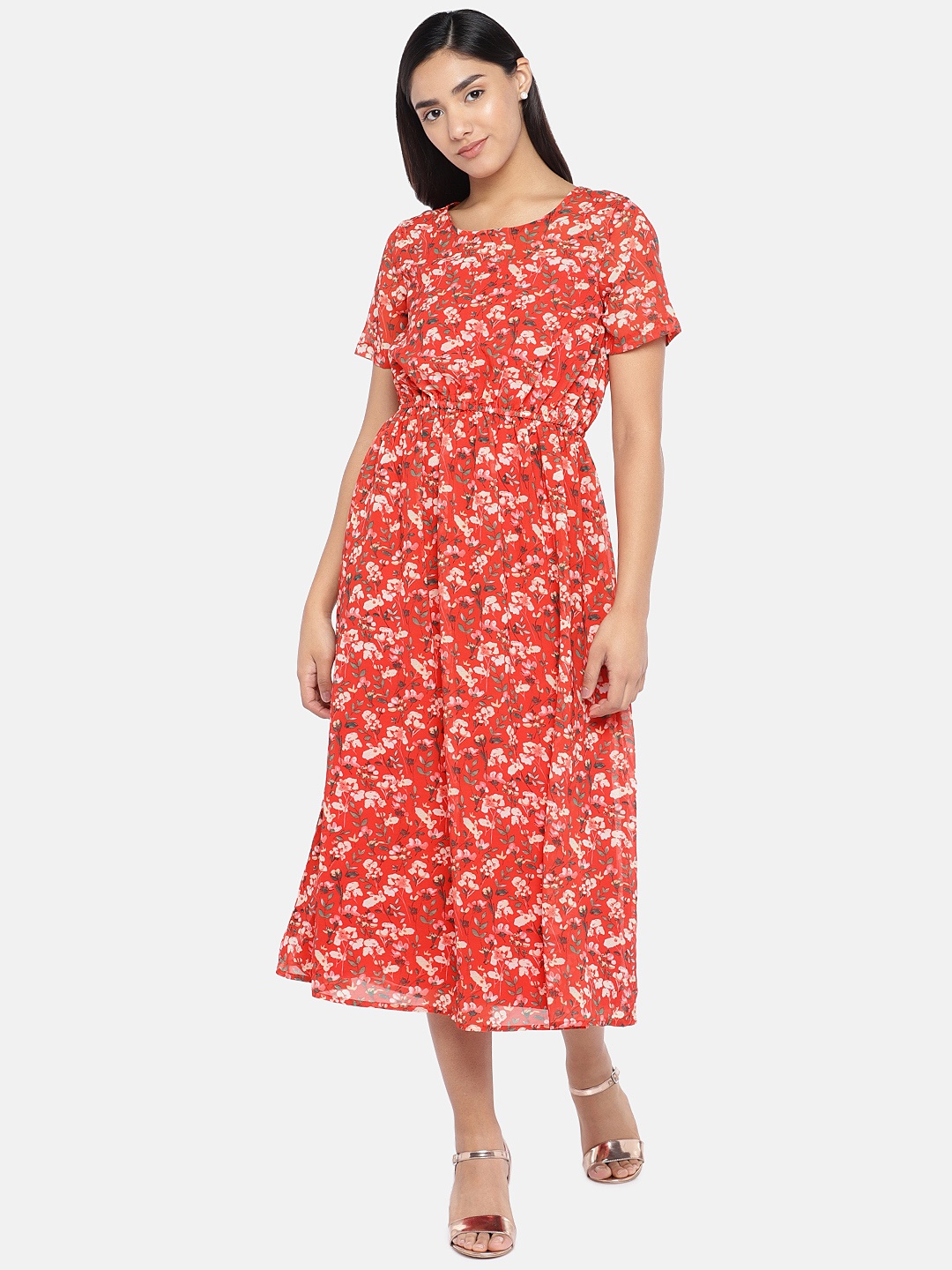 

Globus Women Coral Red Printed Maxi Dress