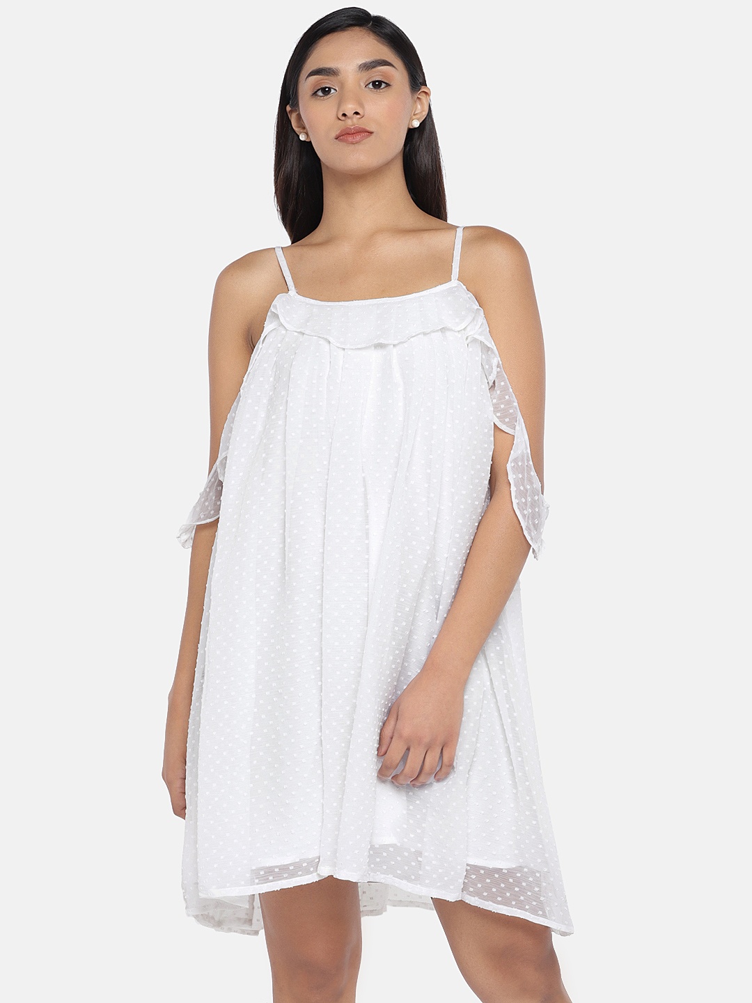 

Globus Women White Self Design A-Line Dress