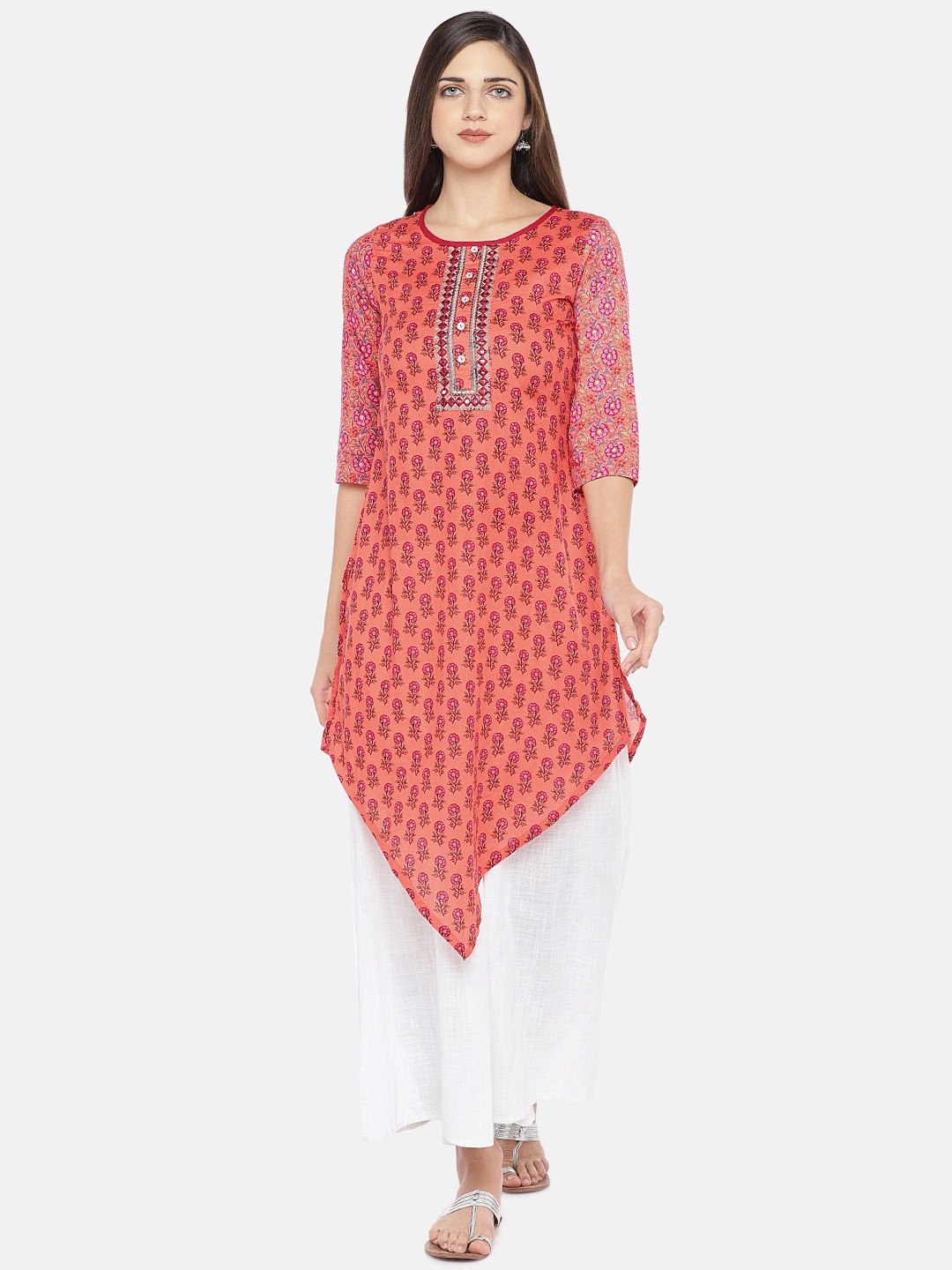 

Globus Women Peach-Coloured Printed A-Line Kurta