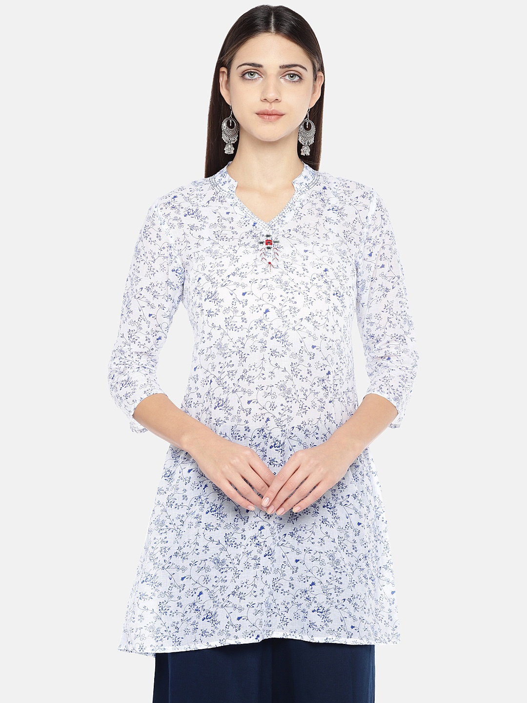 

Globus Women White & Blue Printed Kurti