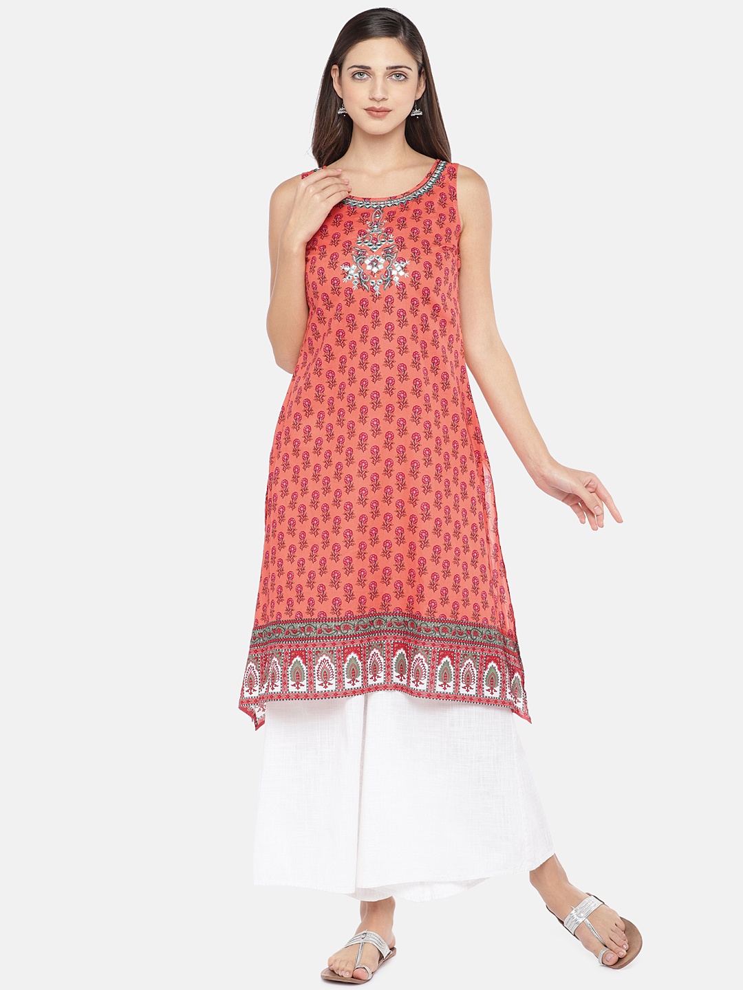 

Globus Women Orange Printed A-Line Kurta