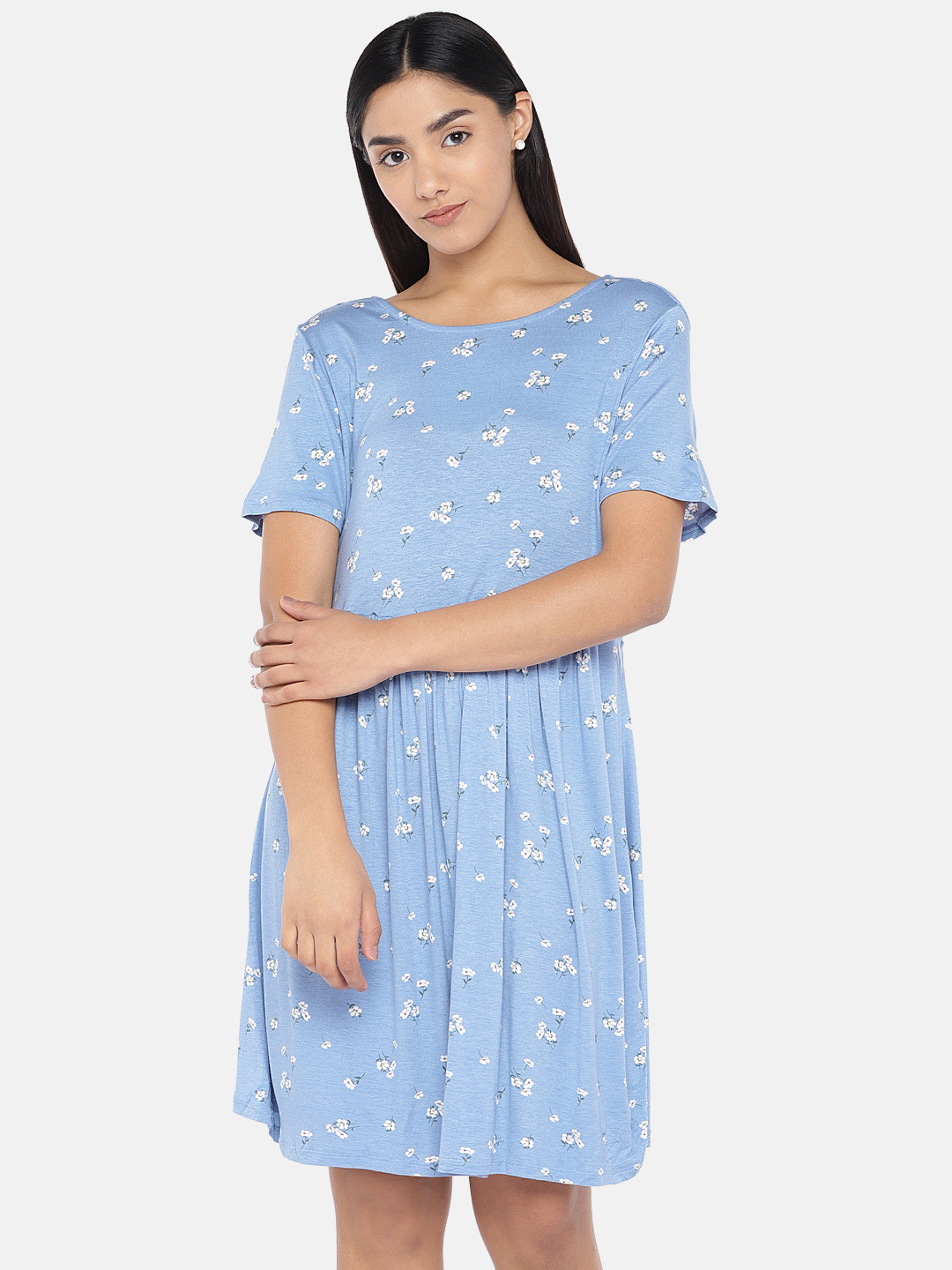 

Globus Women Blue & Off-White Floral Printed A-Line Dress