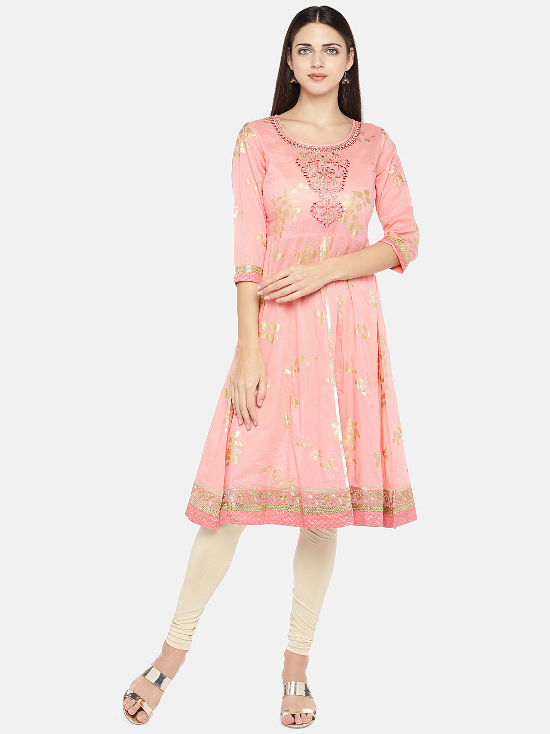 

Globus Women Peach-Coloured Printed A-Line Kurta