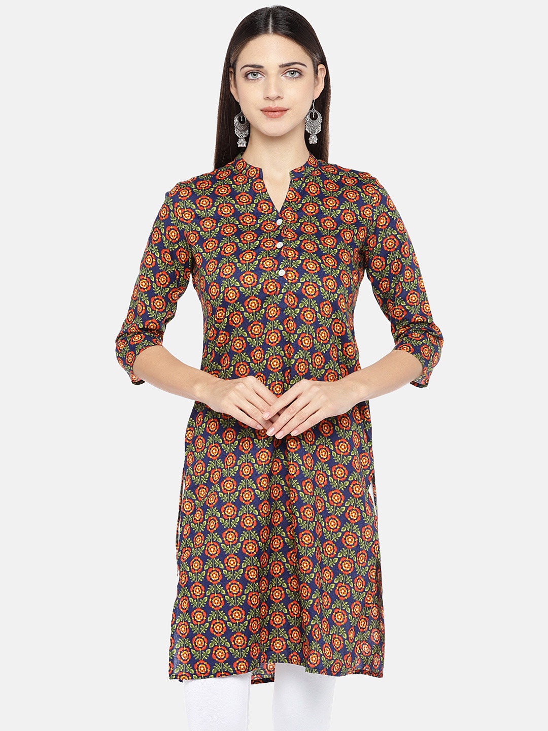 

Globus Women Blue Printed Straight Kurta