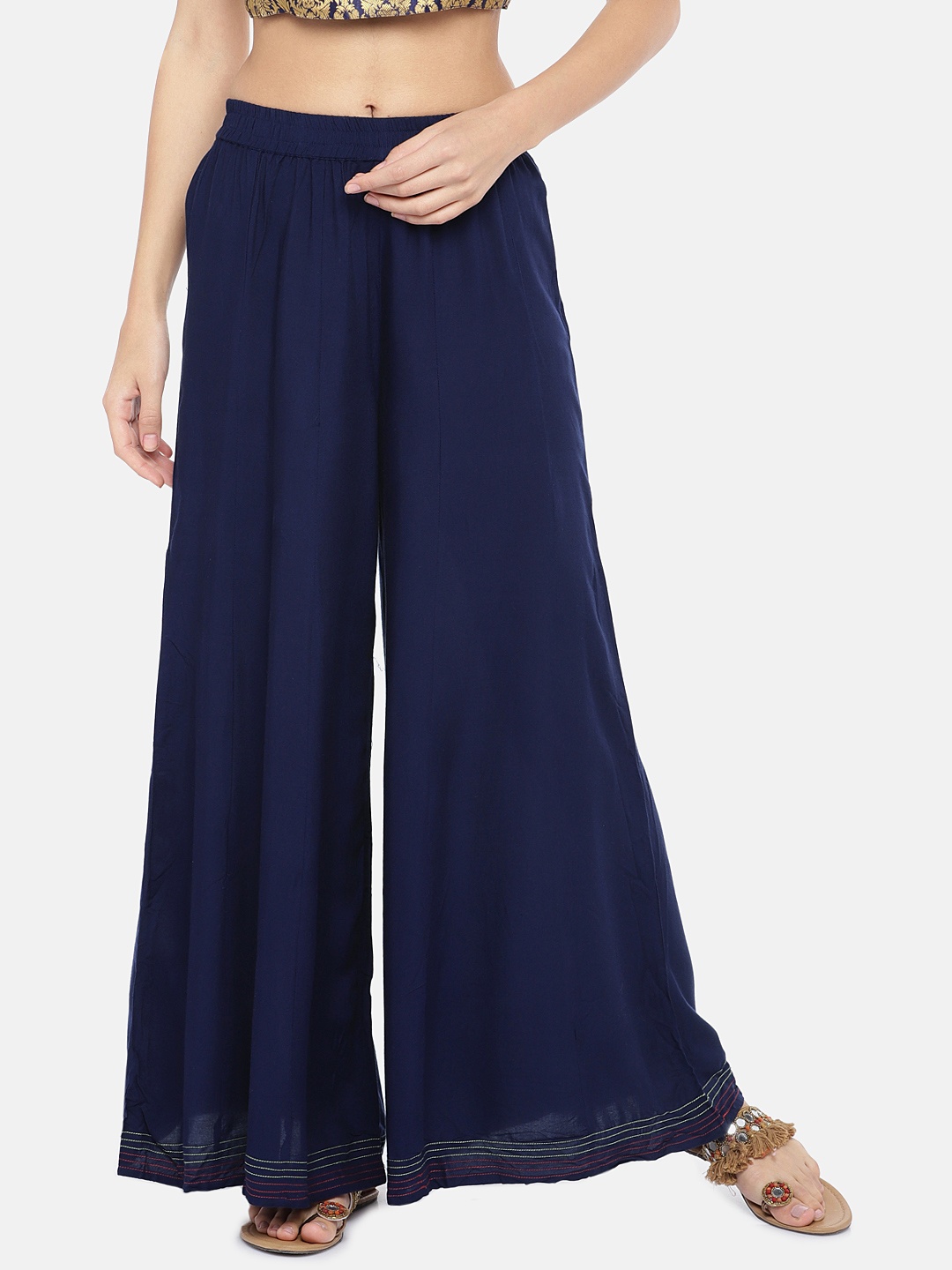 

Globus Women Navy Blue Solid Flared Palazzos
