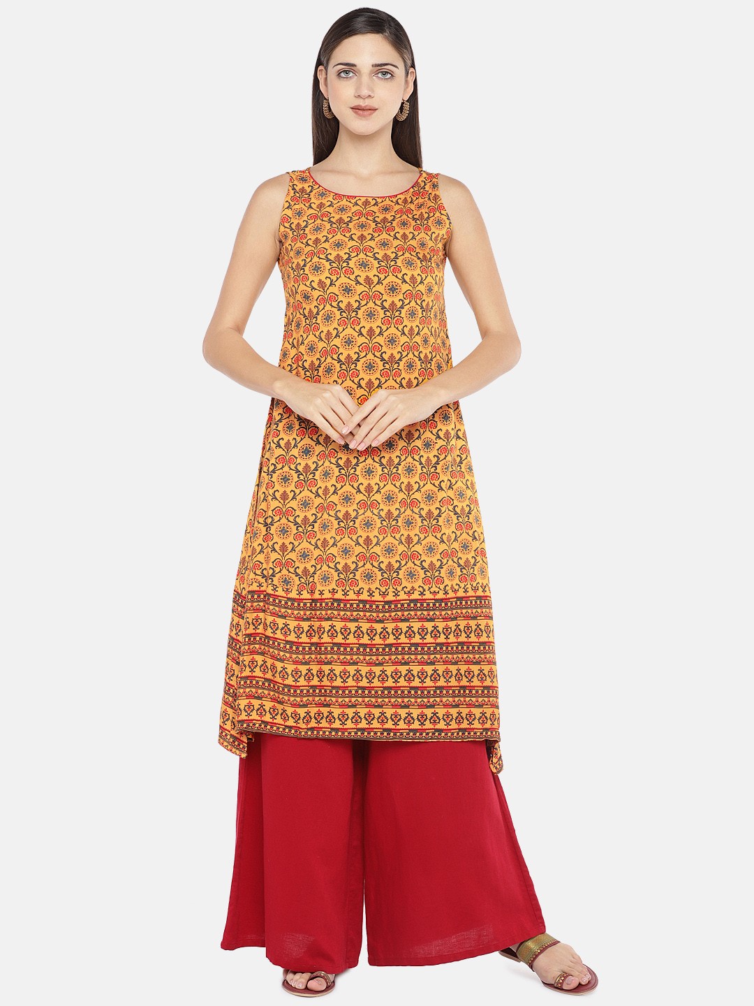 

Globus Women Yellow Printed A-Line Kurta