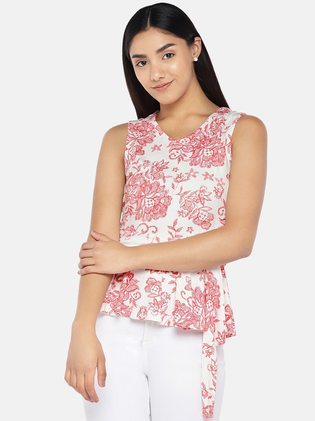 

Globus Women White & Pink Printed Top