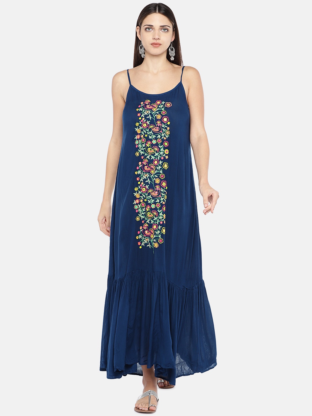 

Globus Women Navy Blue Embroidered Maxi Dress