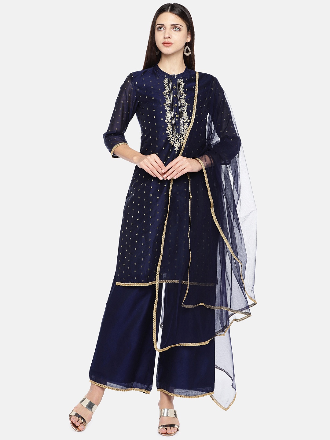 

Globus Women Navy Blue Yoke Design Kurta