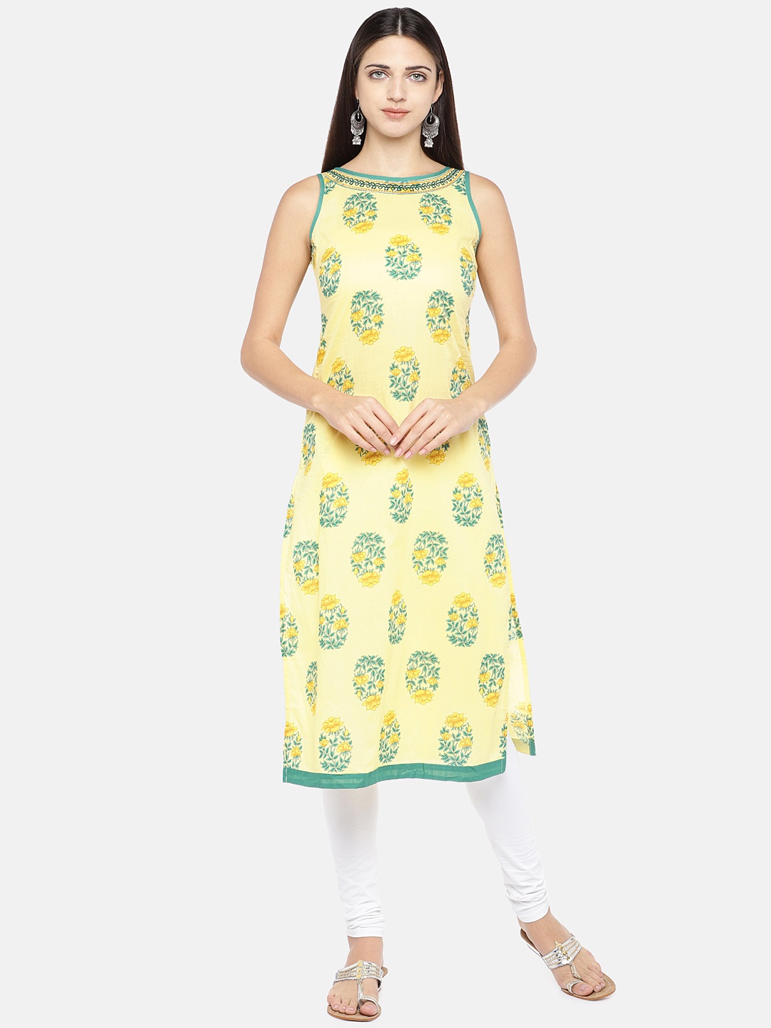 

Globus Women Yellow Printed Straight Kurta