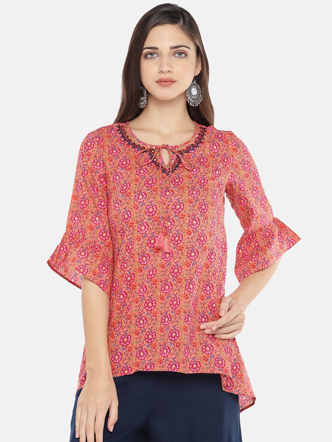 

Globus Women Peach-Coloured Printed Pure Cotton Top