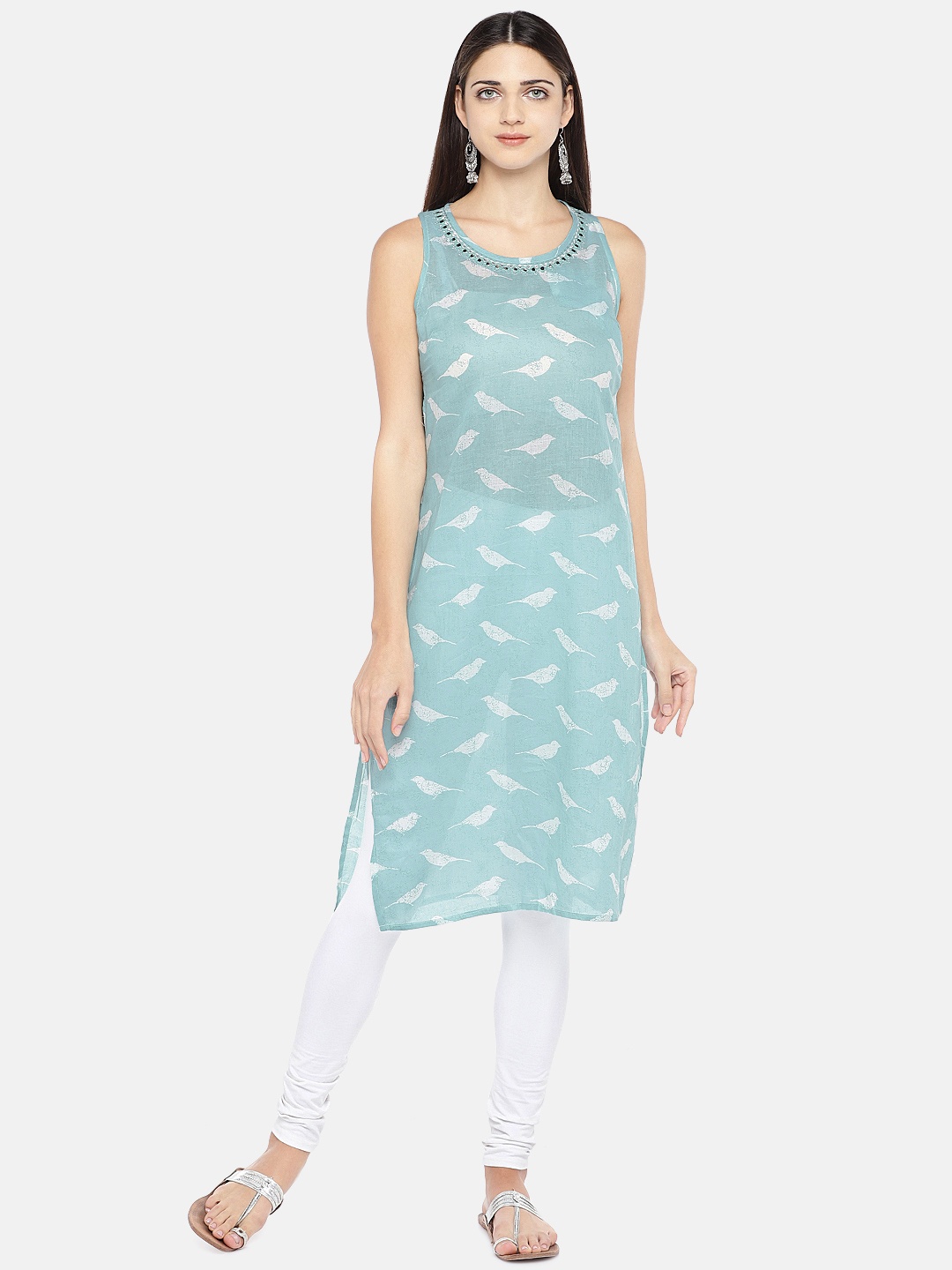 

Globus Women Blue & White Printed Straight Kurta