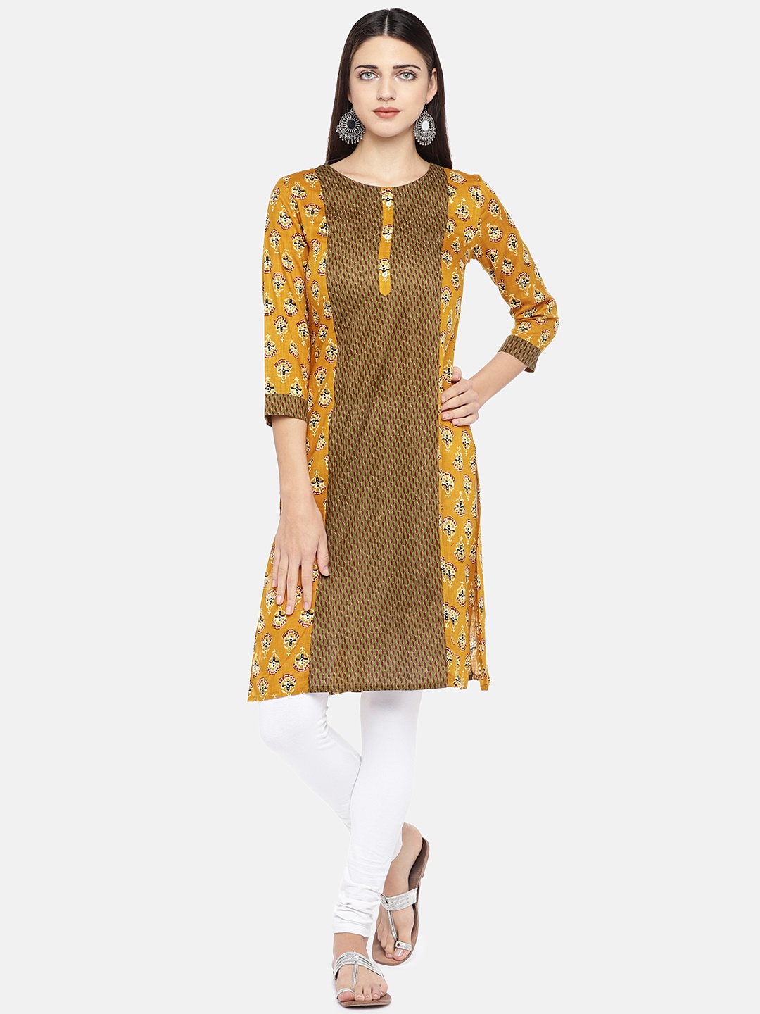 

Globus Women Yellow & Green Printed Straight Kurta