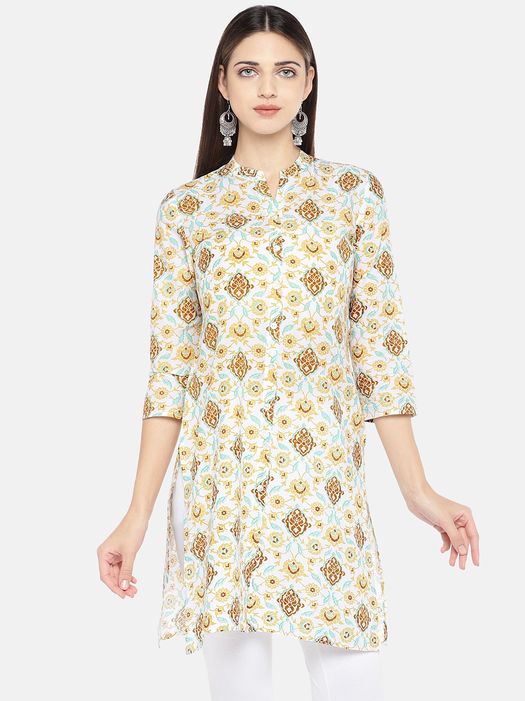 

Globus Women Yellow Printed Straight Kurta