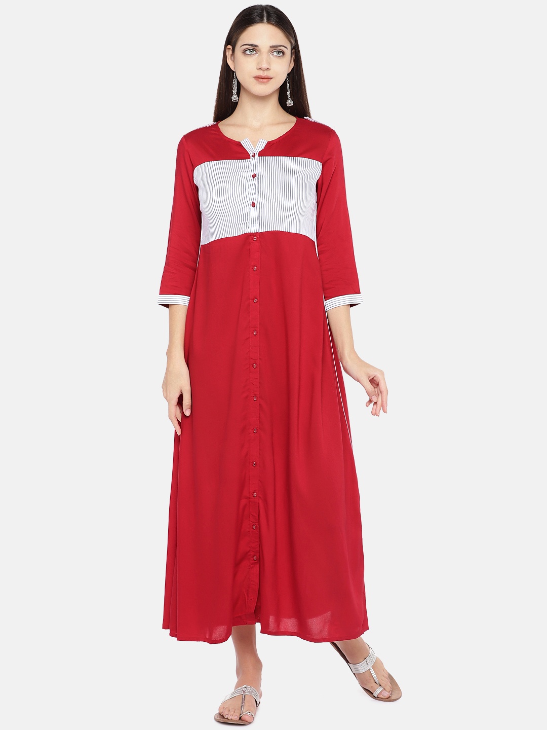 

Globus Women Red Striped Empire Dress