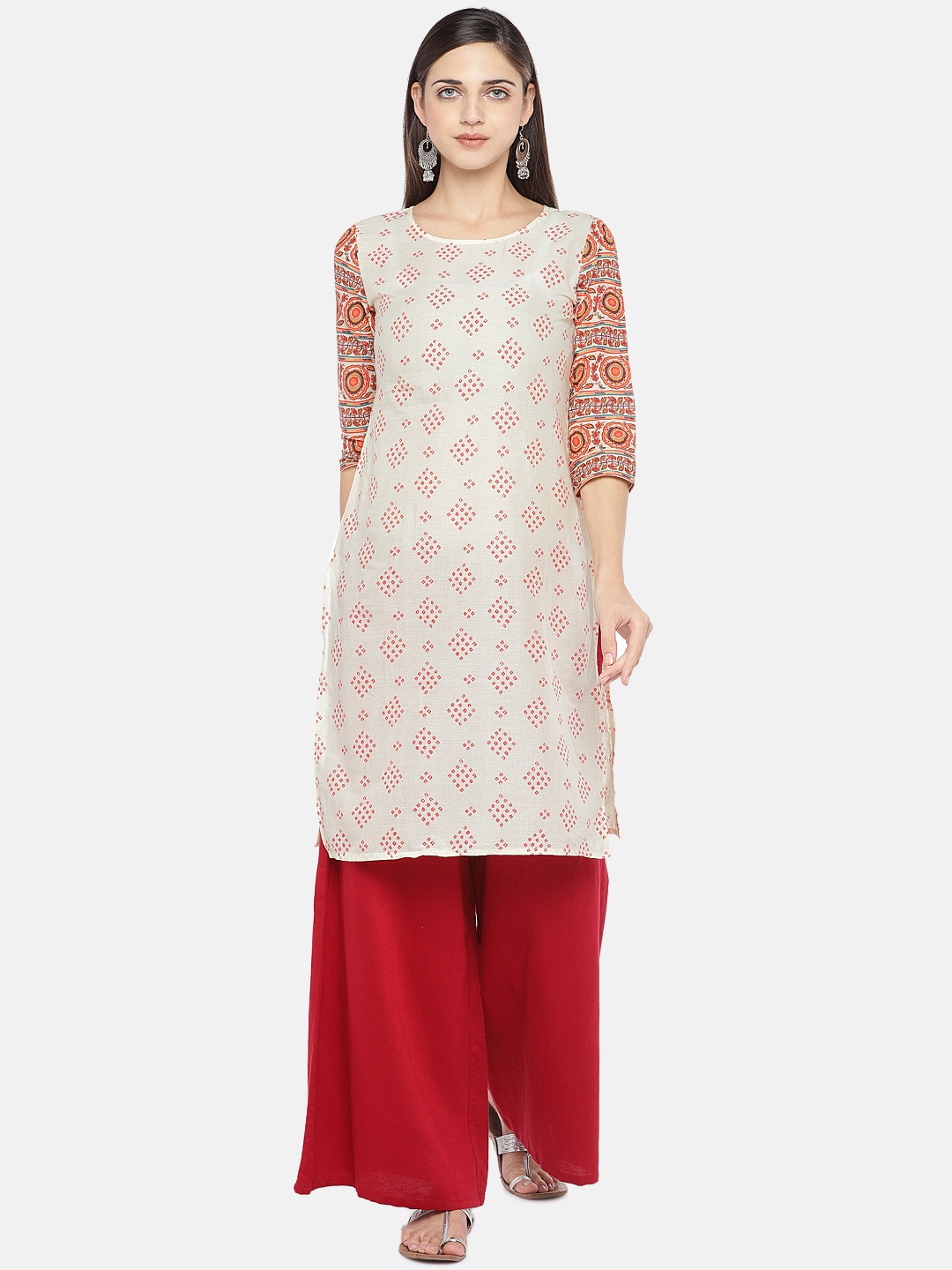 

Globus Women Cream-Coloured Printed Straight Kurta