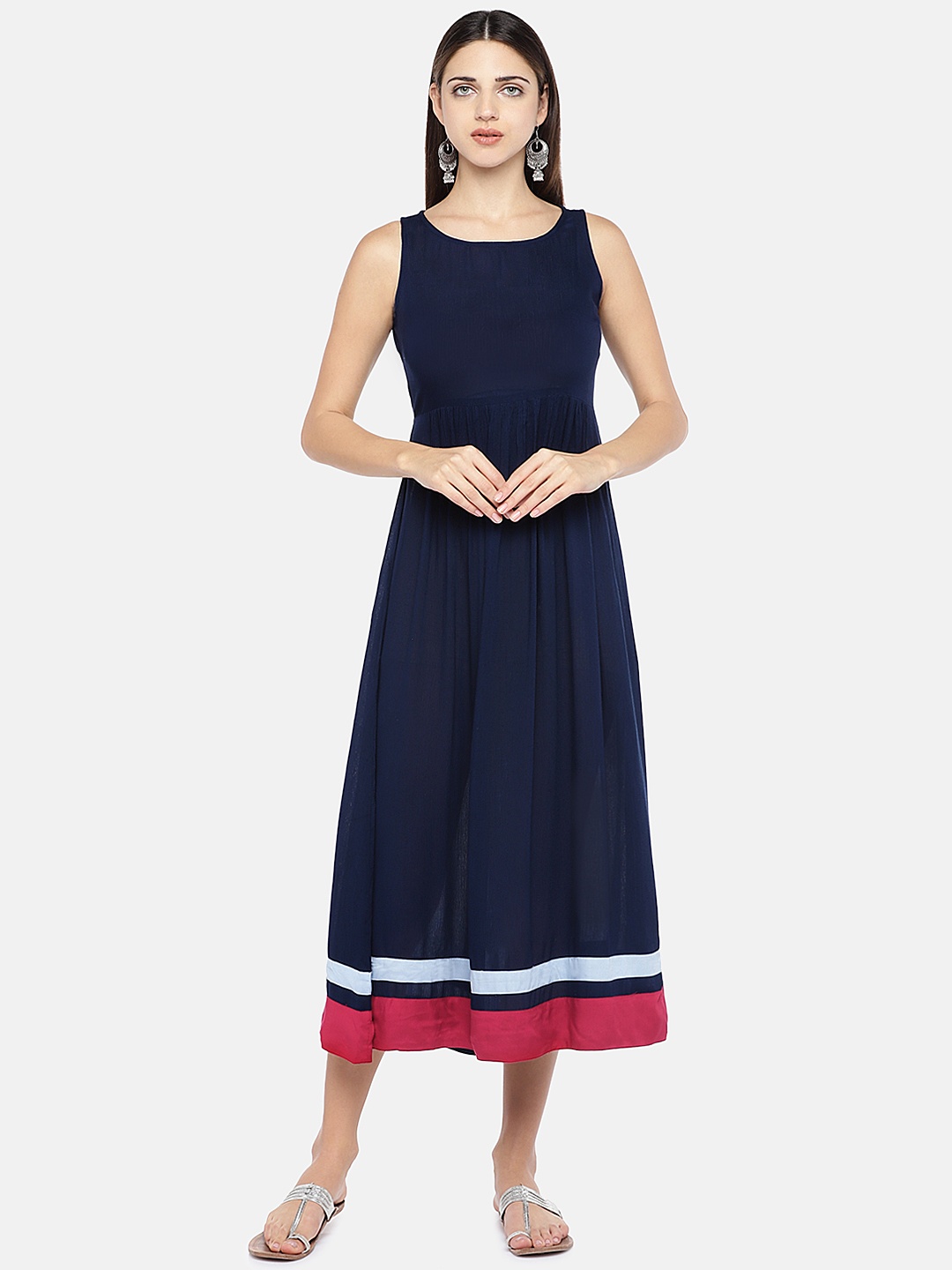 

Globus Women Navy Blue Solid Fit and Flare Dress