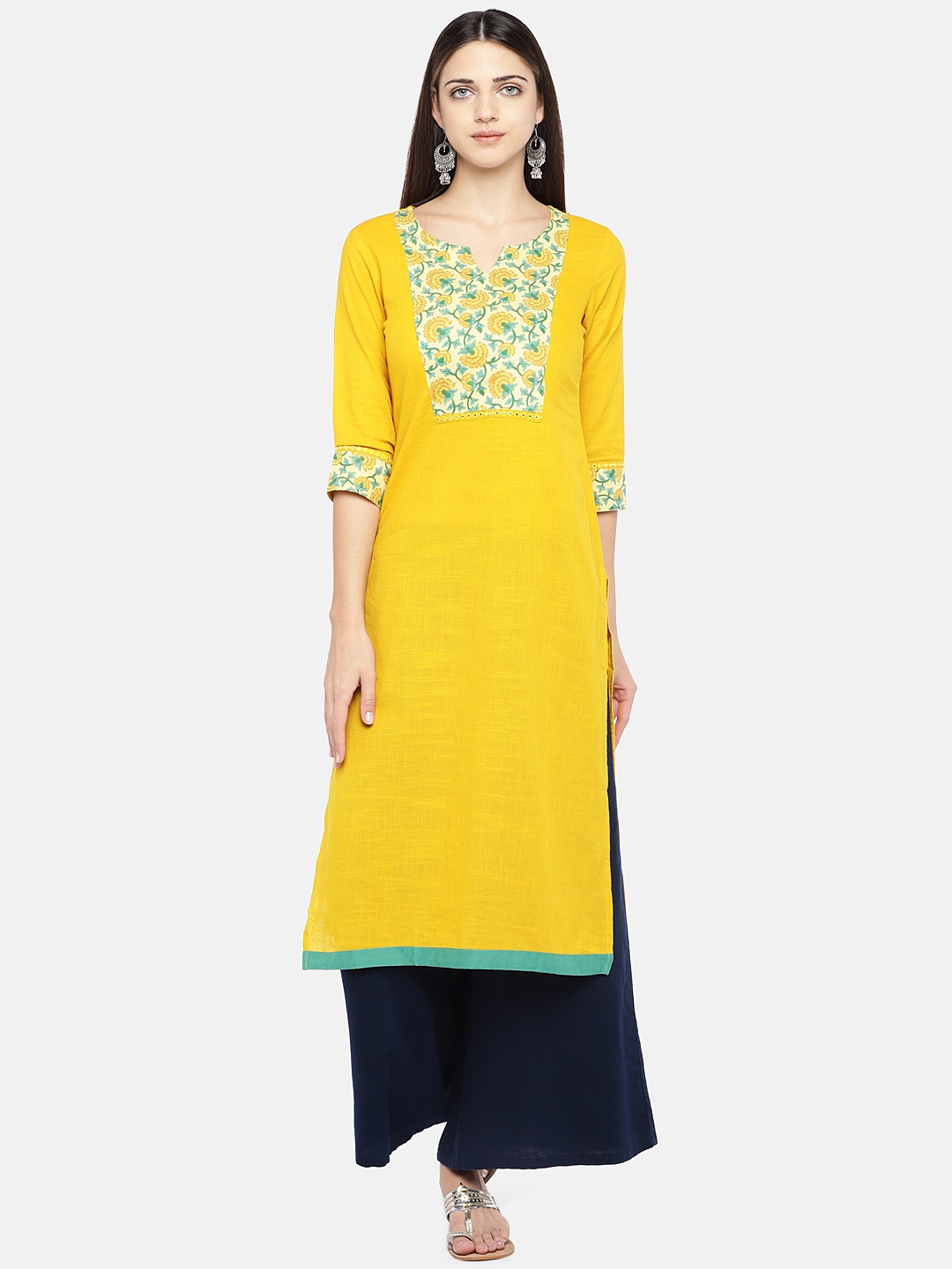 

Globus Women Yellow Yoke Design Straight Kurta