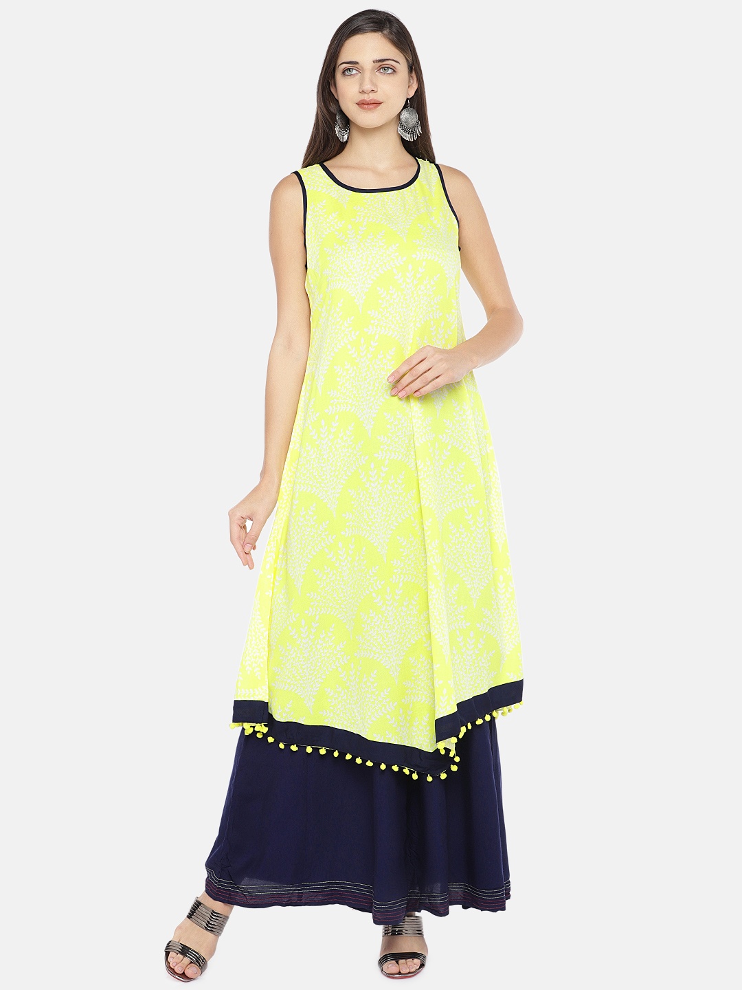 

Globus Women Yellow Printed A-Line Kurta