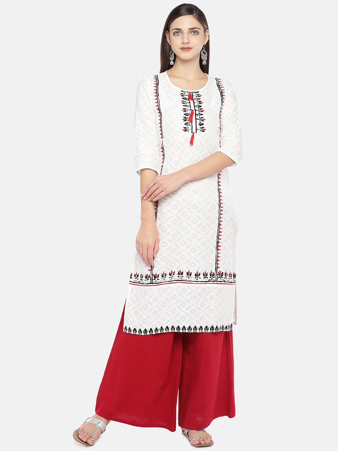 

Globus Women White Printed Straight Kurta