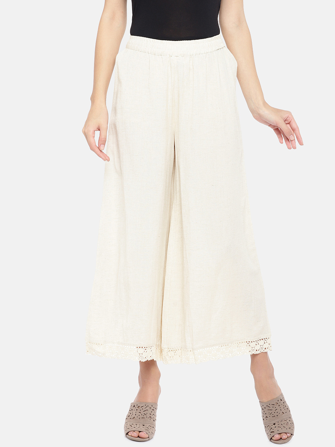 

Globus Women White Solid Straight Palazzos
