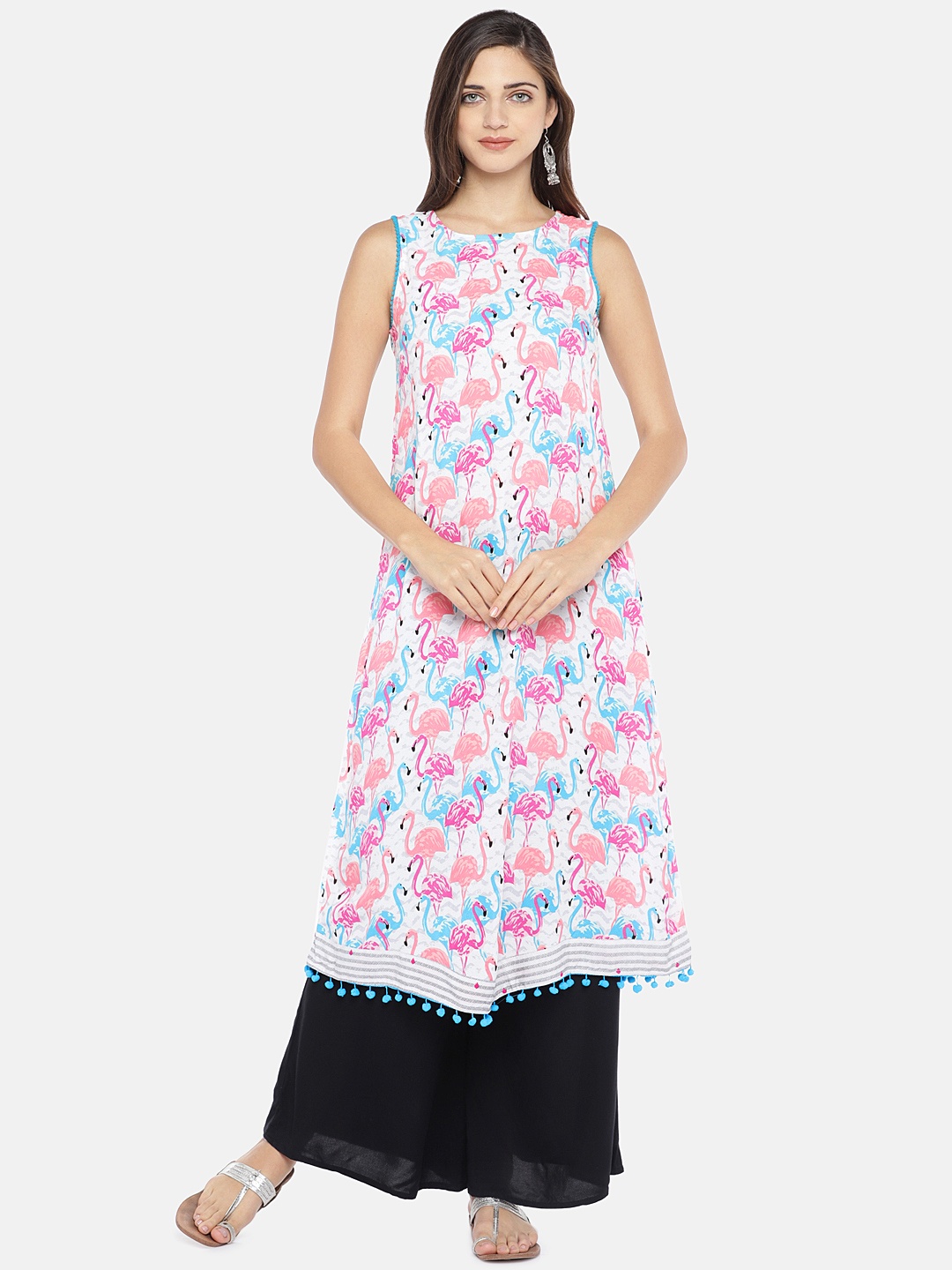 

Globus Women White & Pink Printed A-Line Kurta