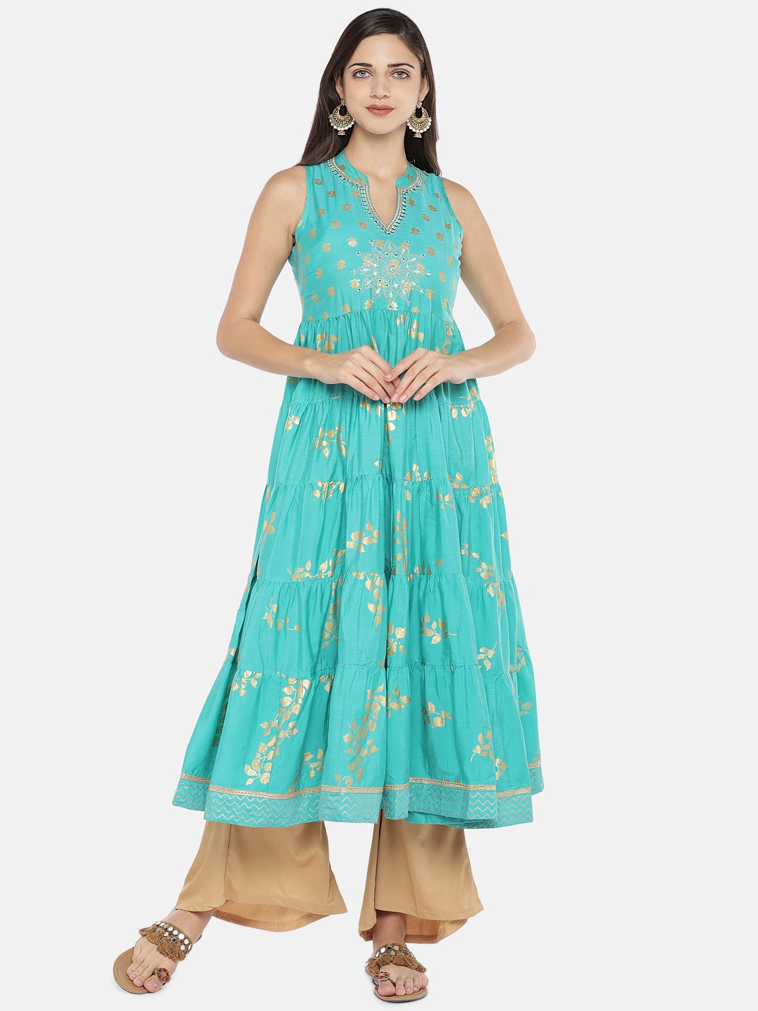 

Globus Women Sea Green Embroidered Anarkali Kurta