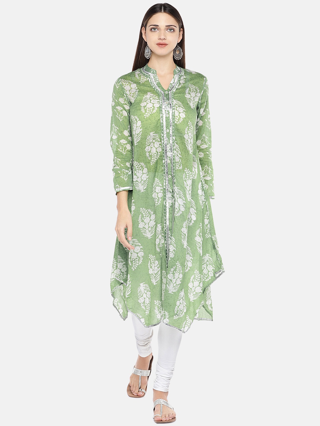 

Globus Women Green & White Printed A-Line Kurta