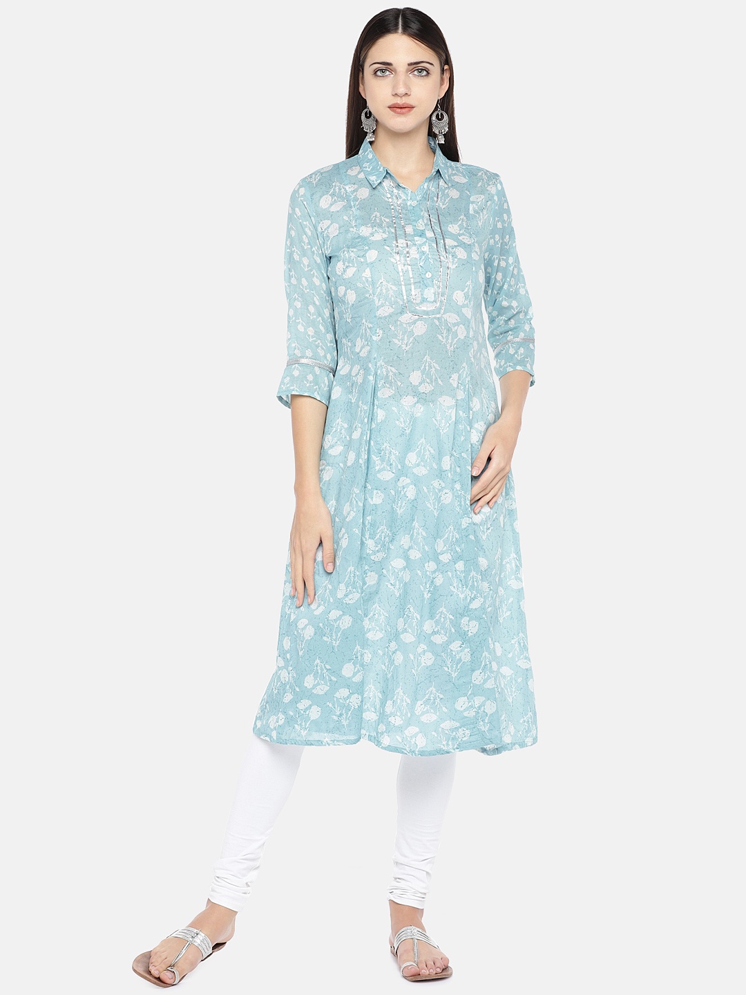 

Globus Women Blue & White Printed A-Line Kurta