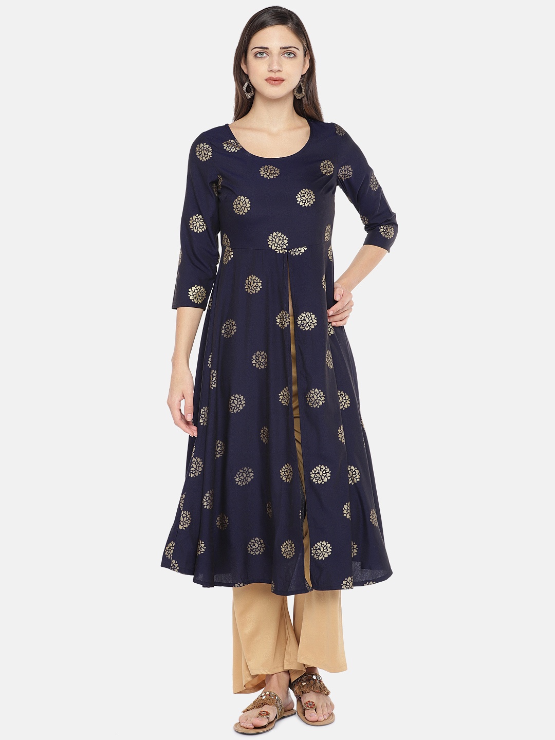

Globus Women Navy Blue Printed Anarkali Kurta