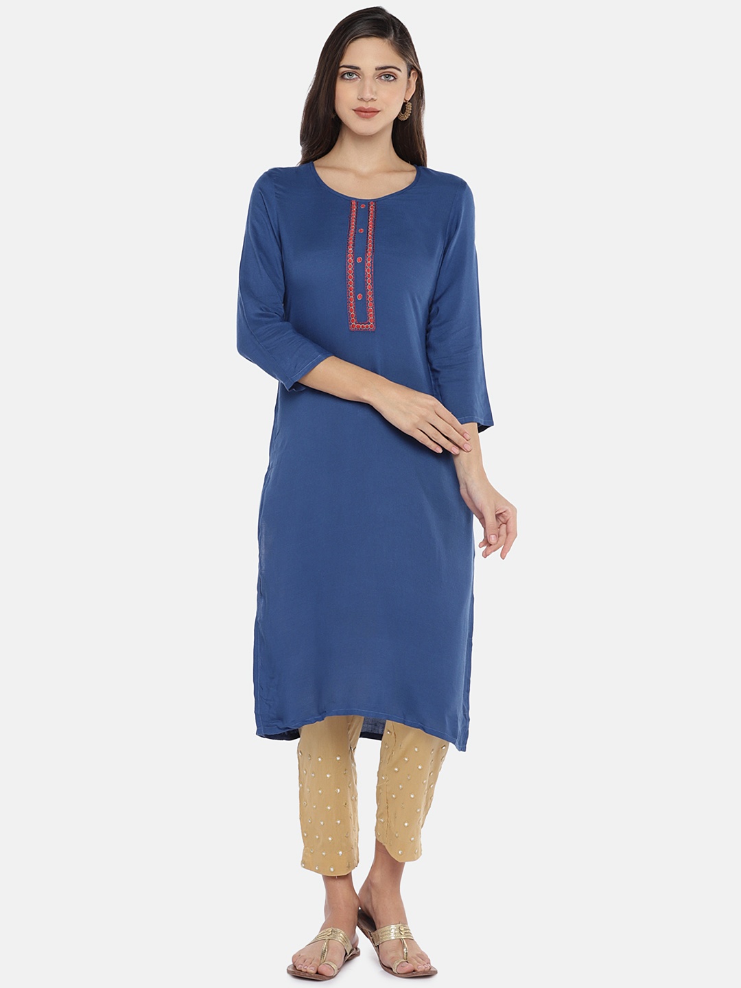 

Globus Women Blue Yoke Design Straight Kurta