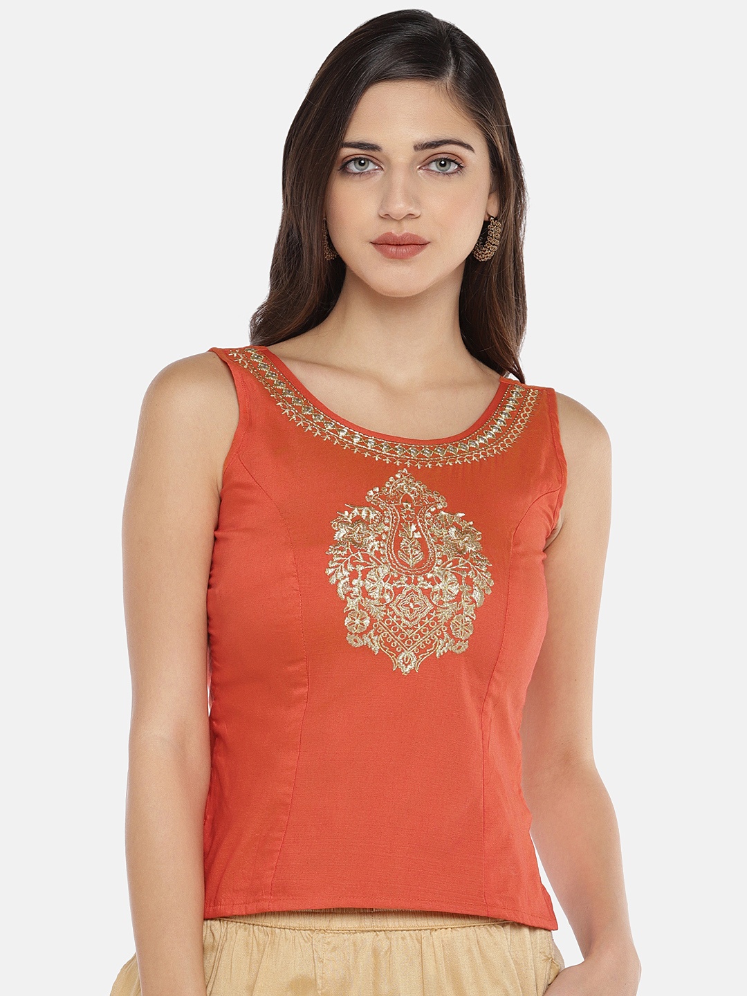 

Globus Women Orange Solid Pure Cotton Top
