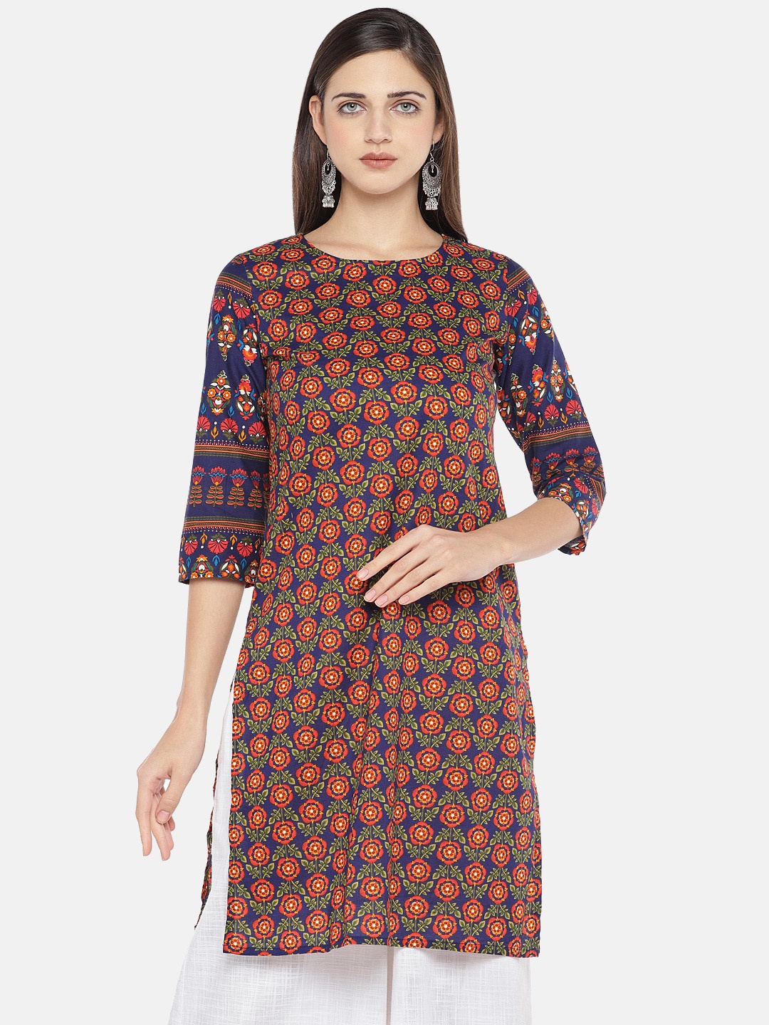 

Globus Women Blue Printed Straight Kurta