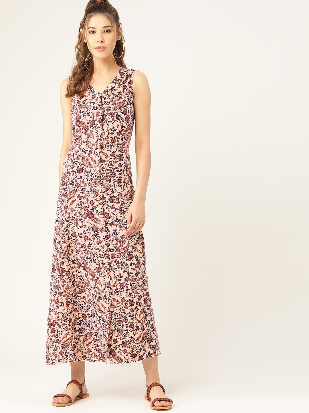 

DressBerry Pink & Navy Blue Floral Printed Maxi Dress