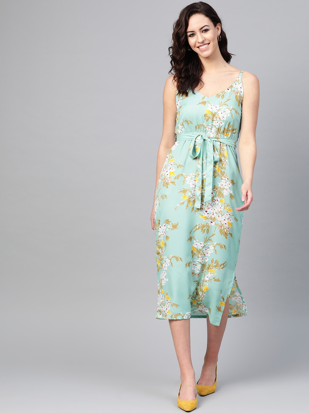 

SIRIKIT Mint Green & Yellow Floral Print A-Line Dress