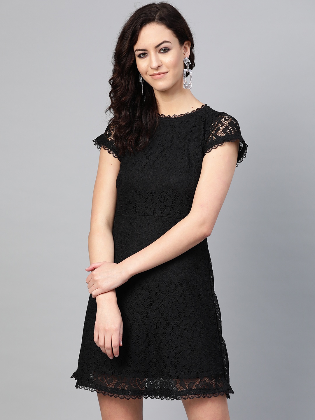 

SIRIKIT Women Black Lace A-Line Dress