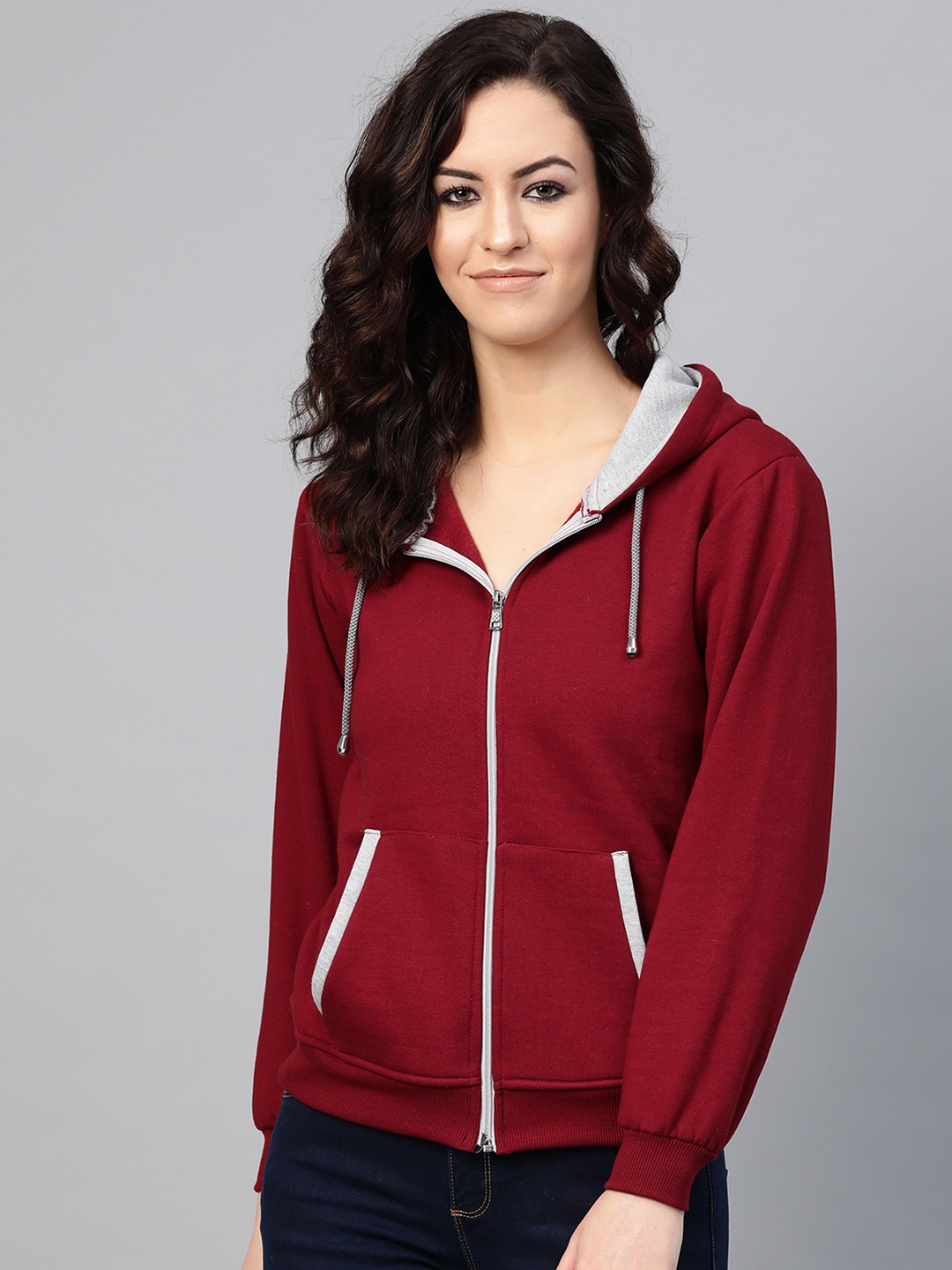 

VOXATI Women Maroon Solid Hooded Sweatshirt