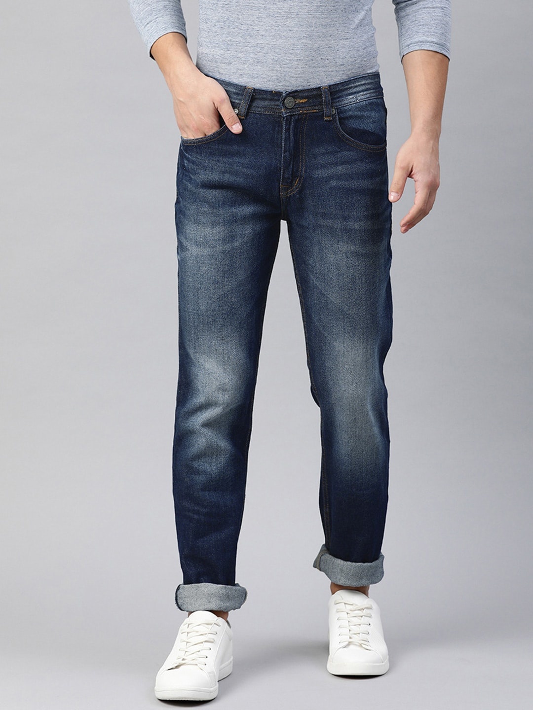 

American Crew Men Navy Blue Straight Fit Mid-Rise Clean Look Jeans