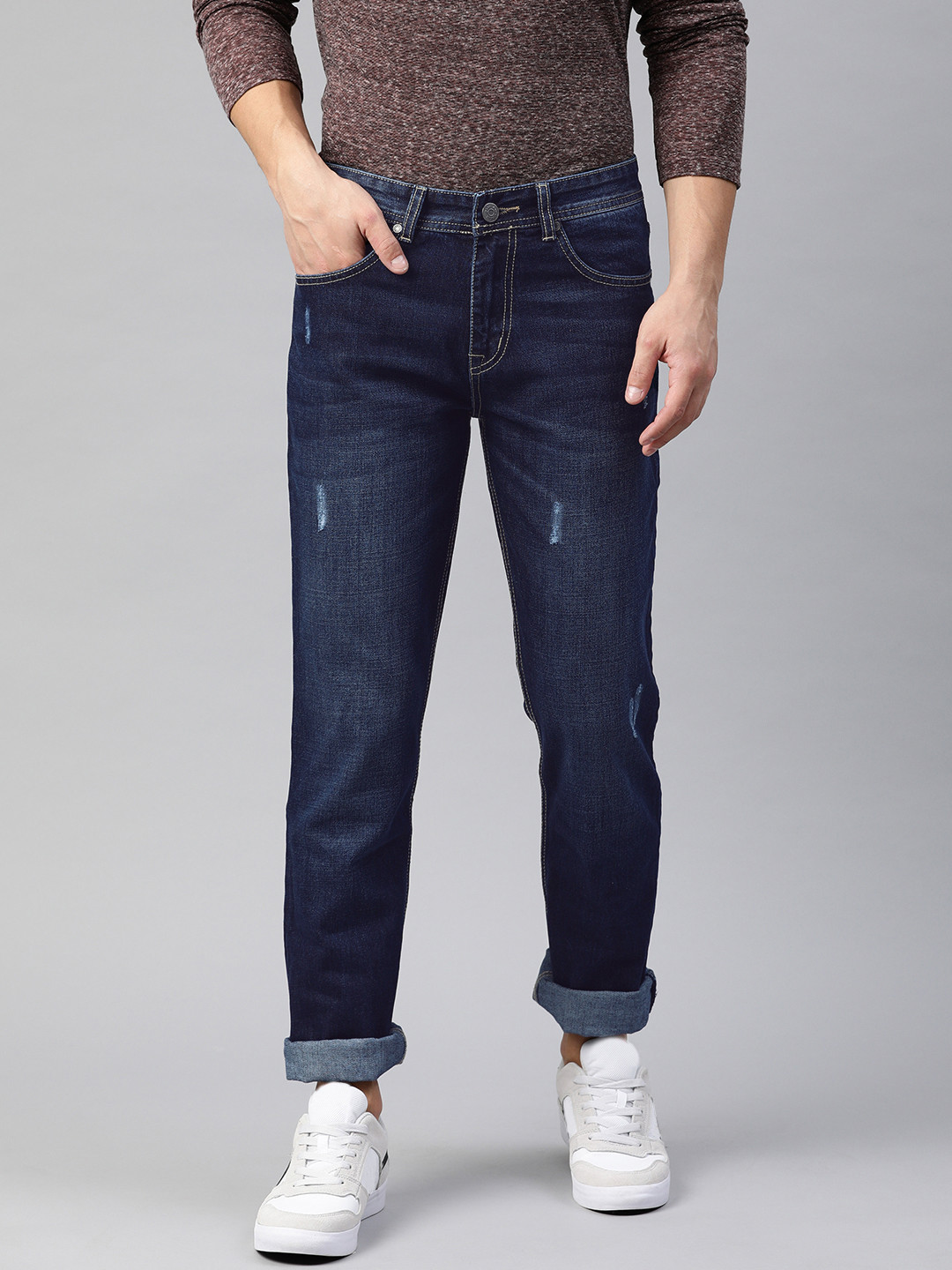 

American Crew Men Navy Blue Straight Fit Mid-Rise Mildly Distressed Jeans