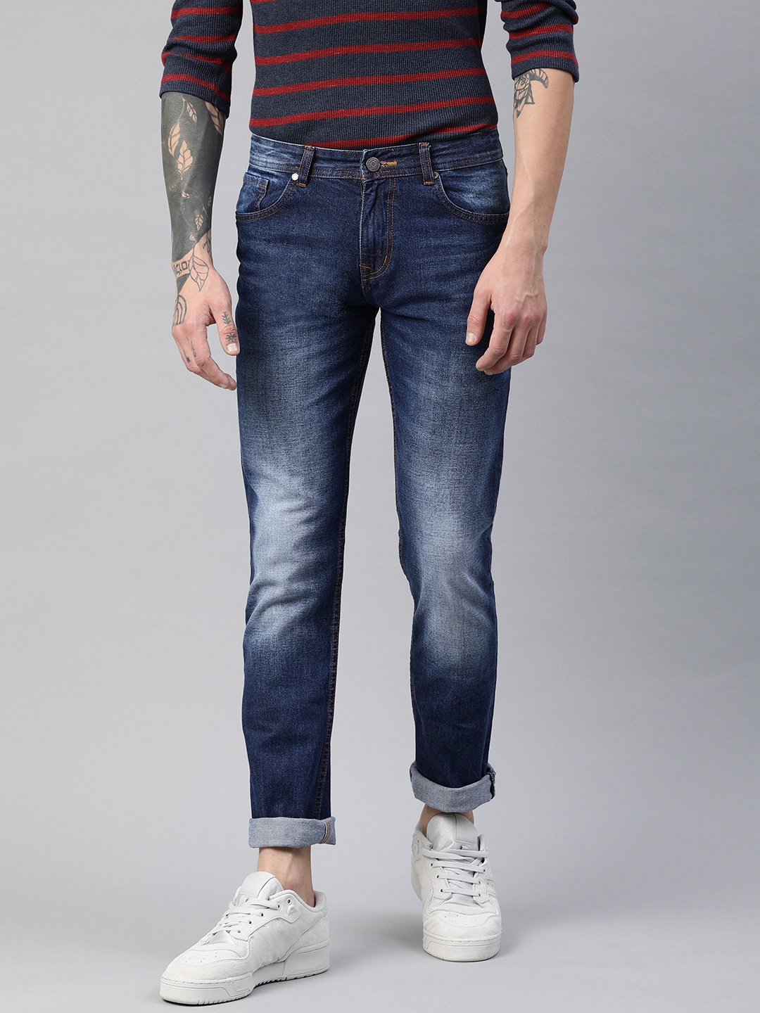 

American Crew Men Blue Straight Fit Mid-Rise Clean Look Jeans