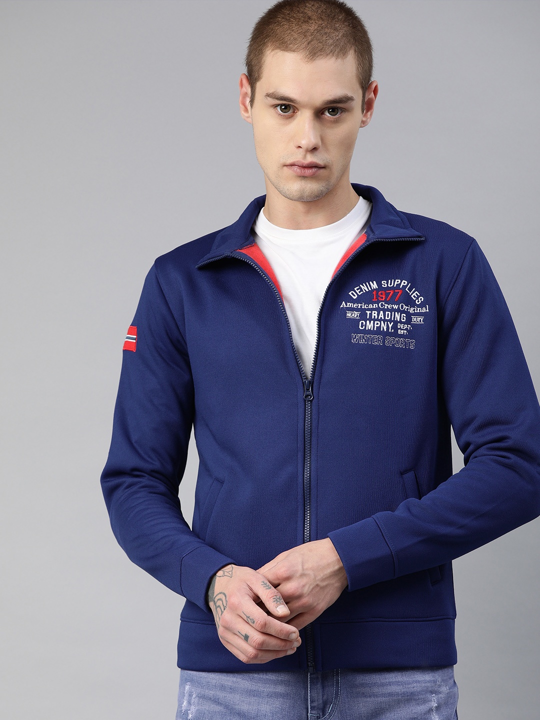 

American Crew Men Blue Solid Sweatshirt