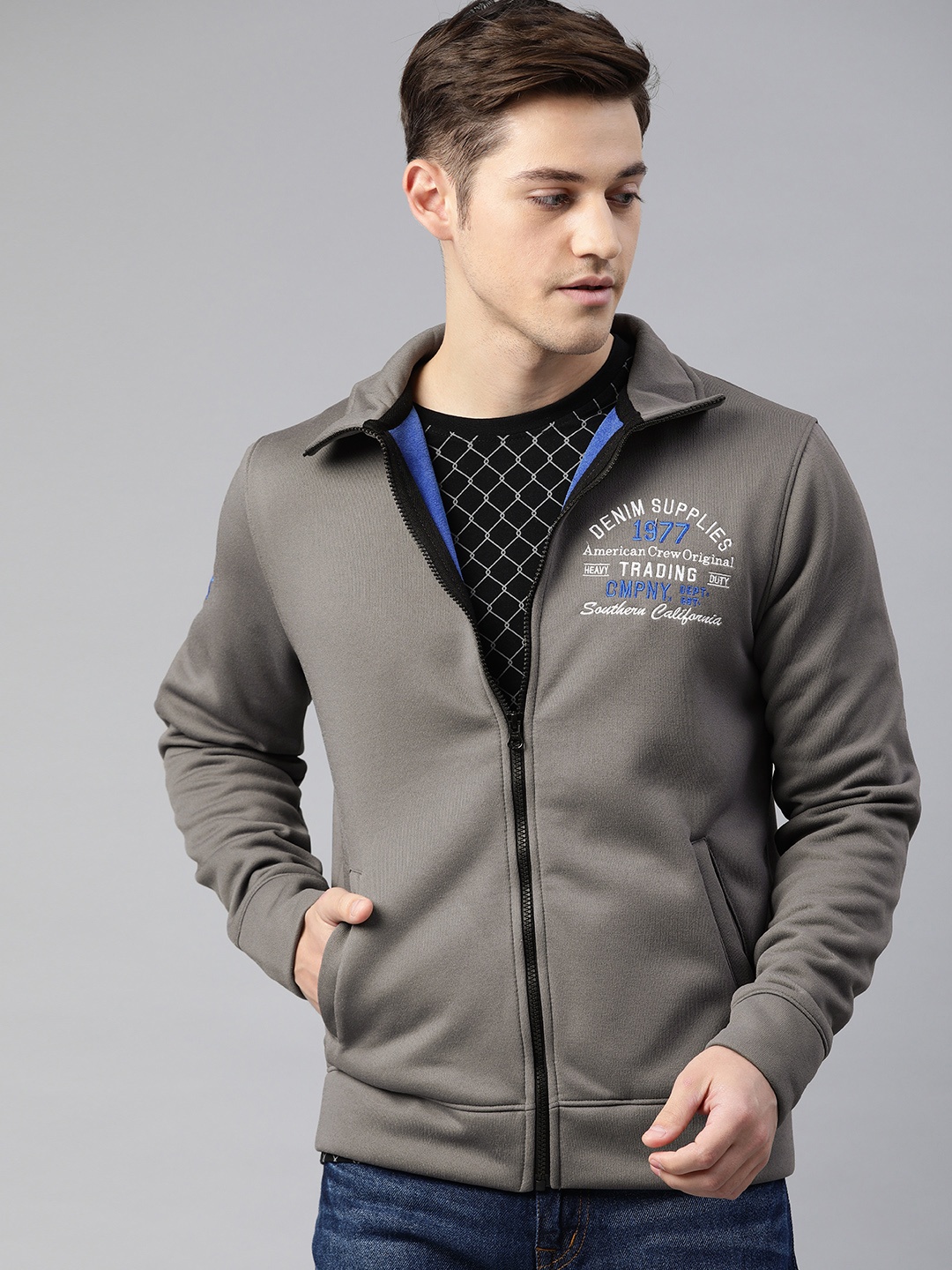 

American Crew Men Grey Solid Sweatshirt