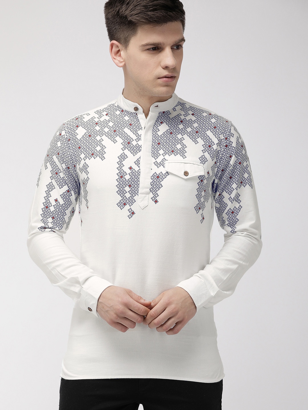 

The Indian Garage Co Men White Printed Straight Kurta