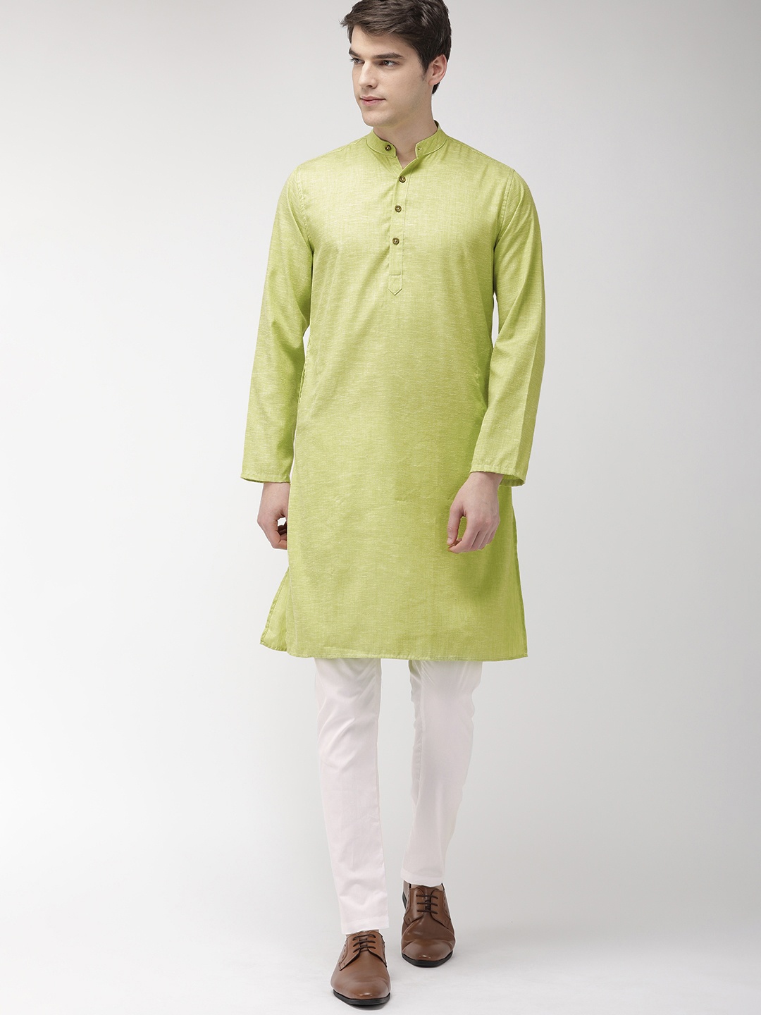 

The Indian Garage Co Men Lime Green & White Solid Kurta with Pyjamas
