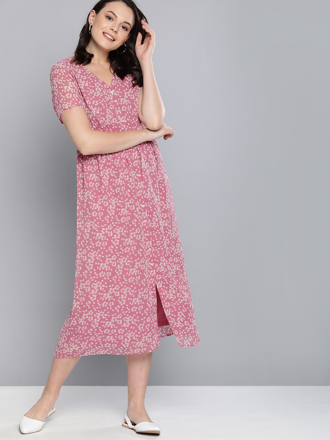 

Mast & Harbour Women Pink & White Printed Empire Dress