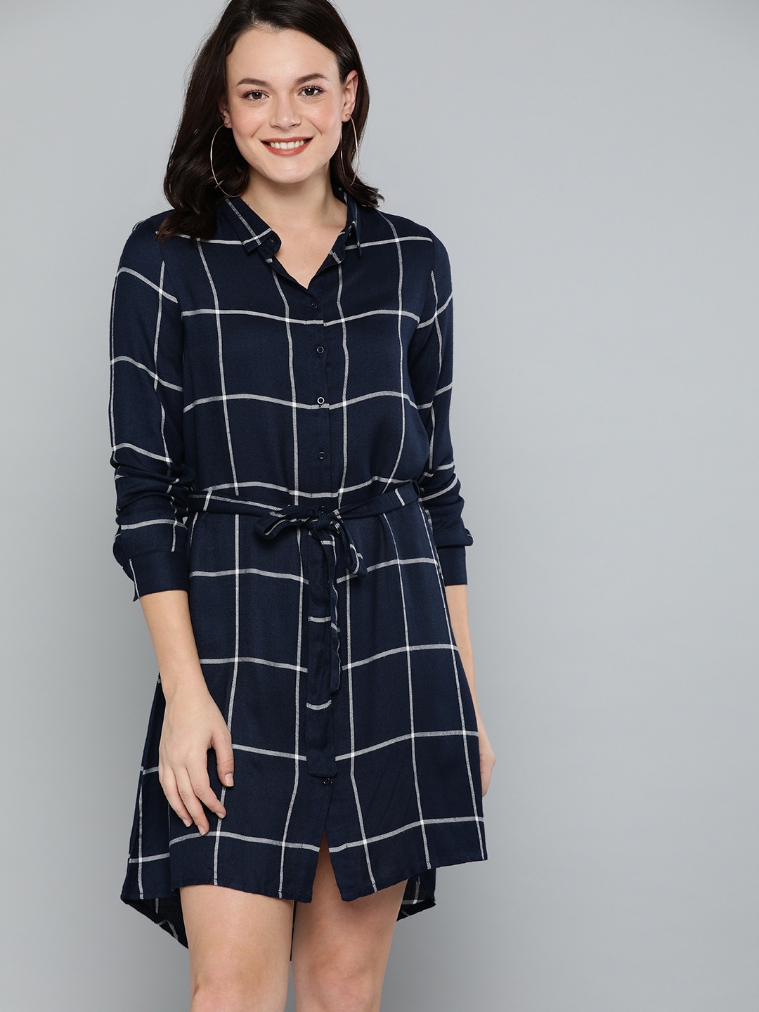 

Mast & Harbour Women Navy Blue & Off-White Checked Shirt Dress